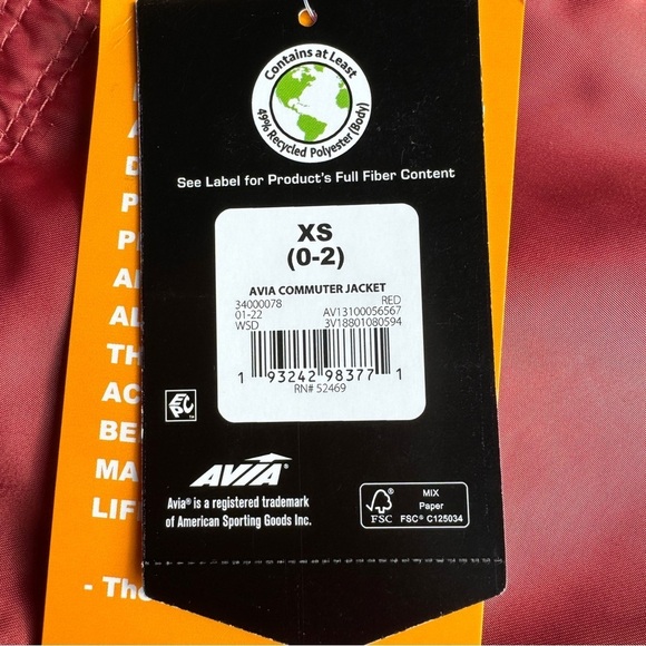 AVIA Commuter Hooded Rain Jacket XS Fire Red  Water Resistant Travel‎ Casual New - Picture 4 of 15